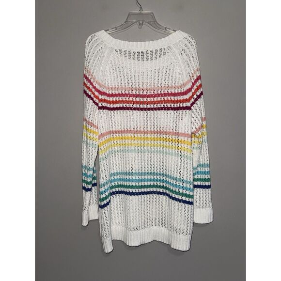 Talbots Open Stitch Knit Raglan Sweater Rainbow Stripe Preppy Academia Casual 1X - Picture 8 of 14